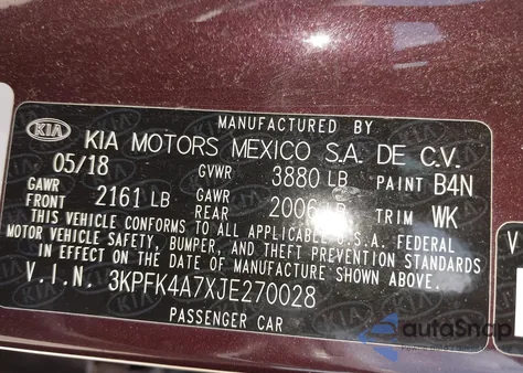2018 Kia Forte Lx z USA, uszkodzony, nr VIN 3KPFK4A7XJE270028